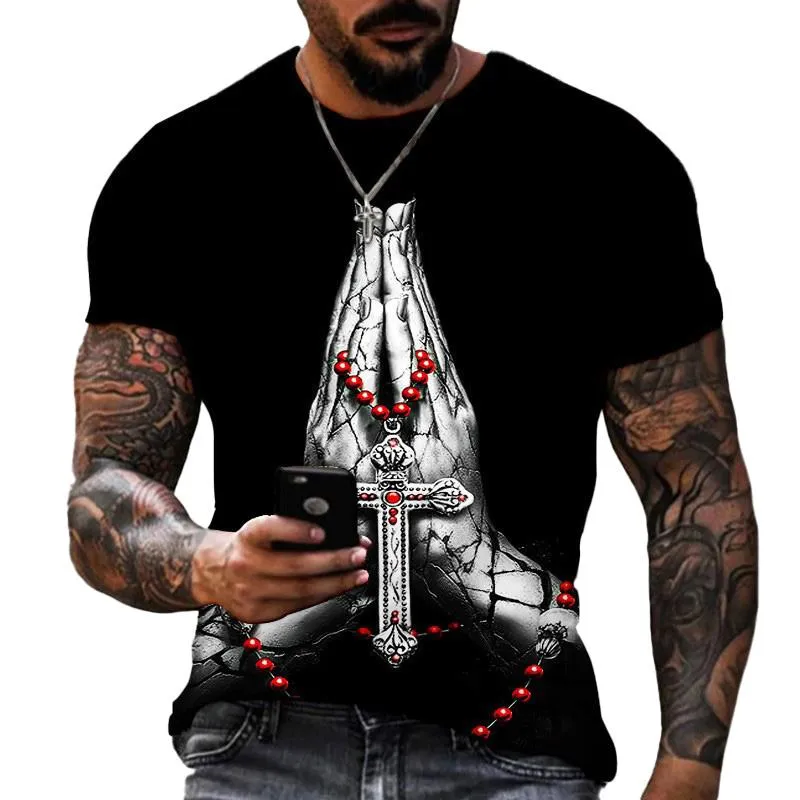 Men's Printed Colorful Cross Pattern Short Sleeve T-Shirt 37760581YM