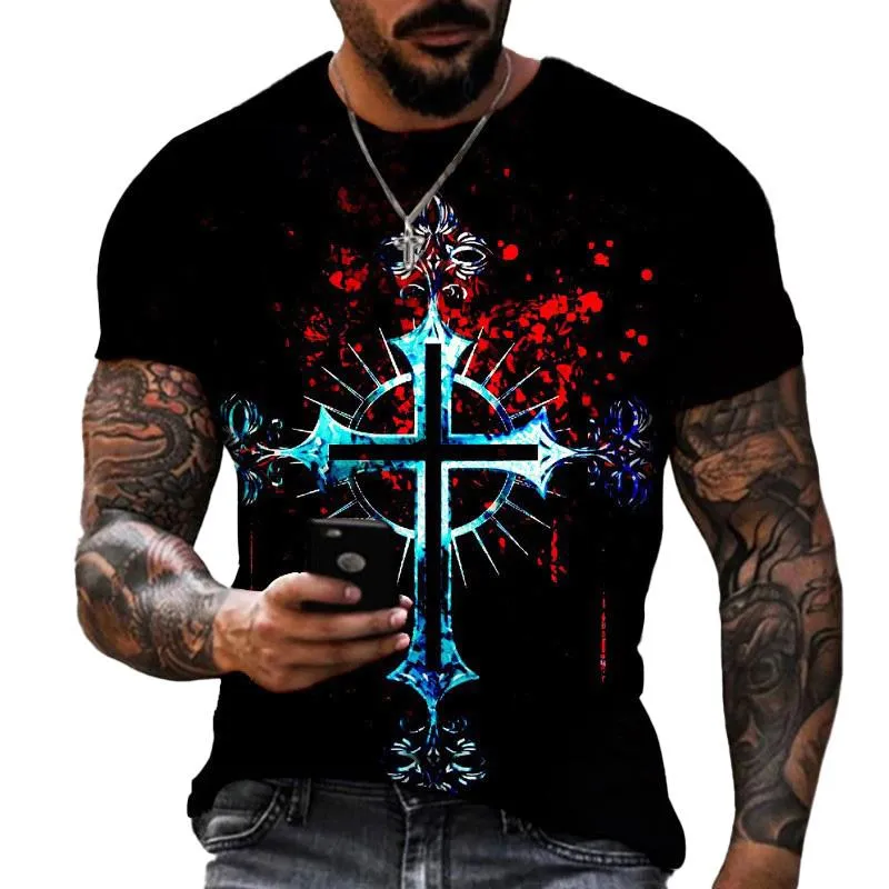 Men's Printed Colorful Cross Pattern Short Sleeve T-Shirt 37760581YM