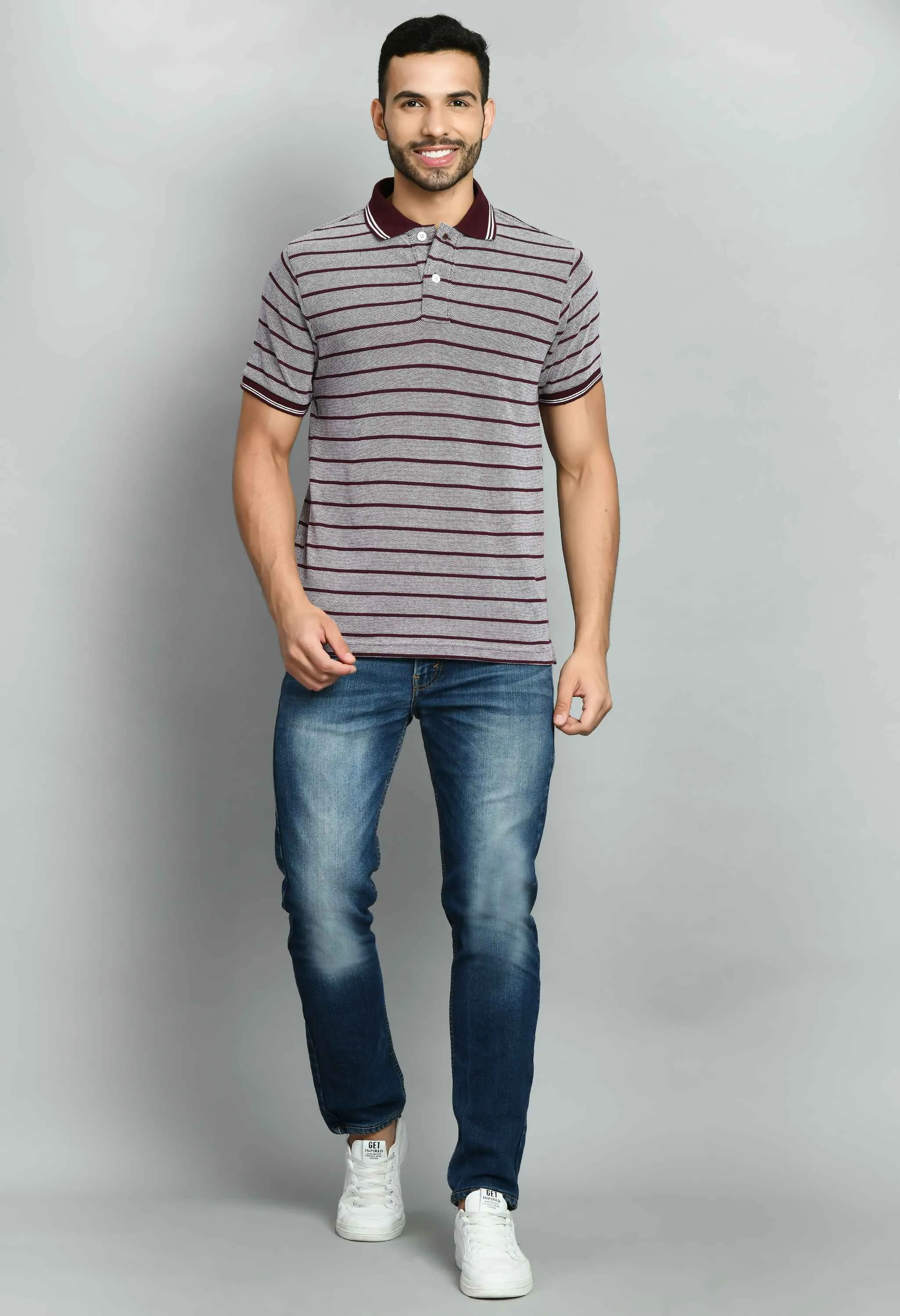 Men's Striped Maroon Polo Tees