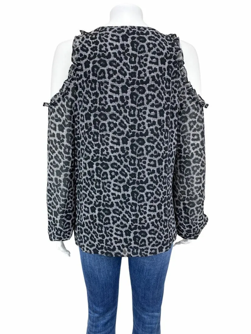 Michael Michael Kors, Women's Leopard Ruffle Blouse, Black/Grey, Size M