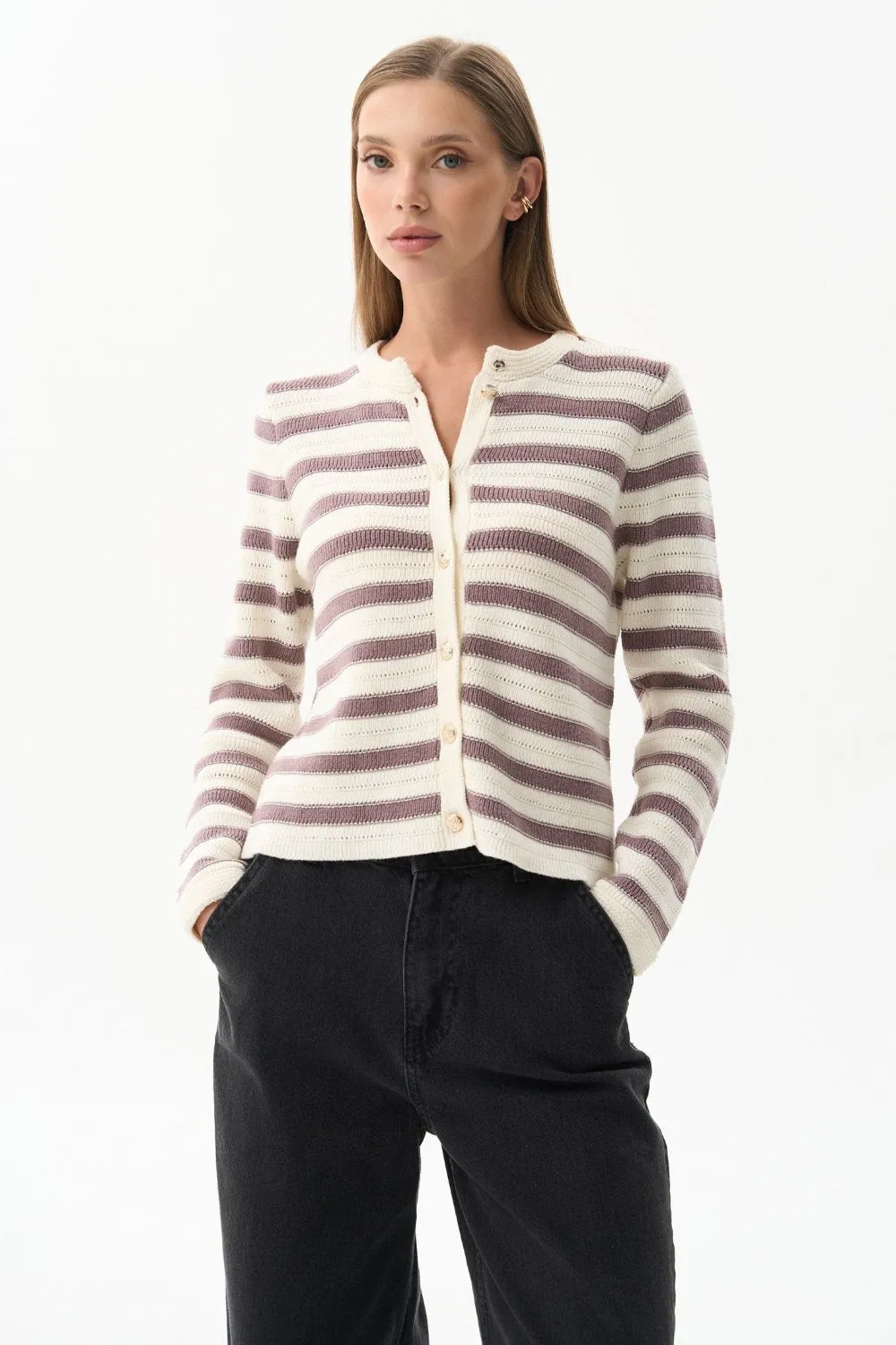 Milk Striped Knit Cardigan