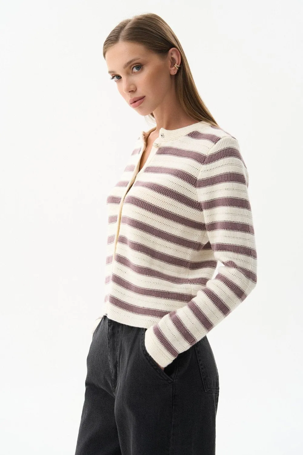 Milk Striped Knit Cardigan