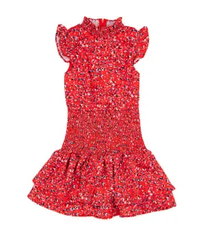 Miss Behave Girls Selena Ruffle Smocked Dress Red Floral