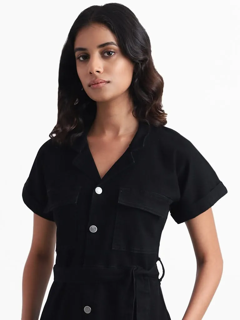 Nuon Solid Black Shirt Dress