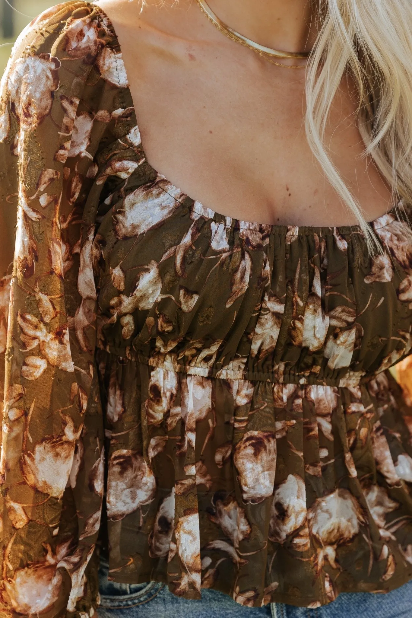 Olive Multi Floral Print Blouse - FINAL SALE