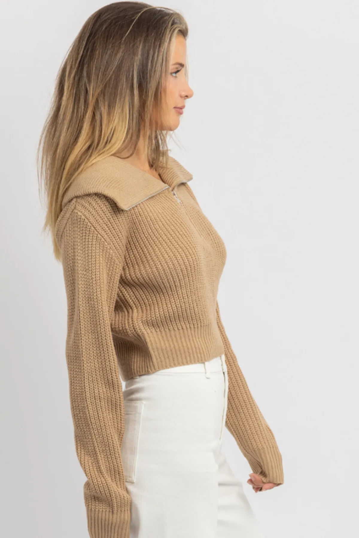 PAXTON MOCHA COLLARED KNIT TOP