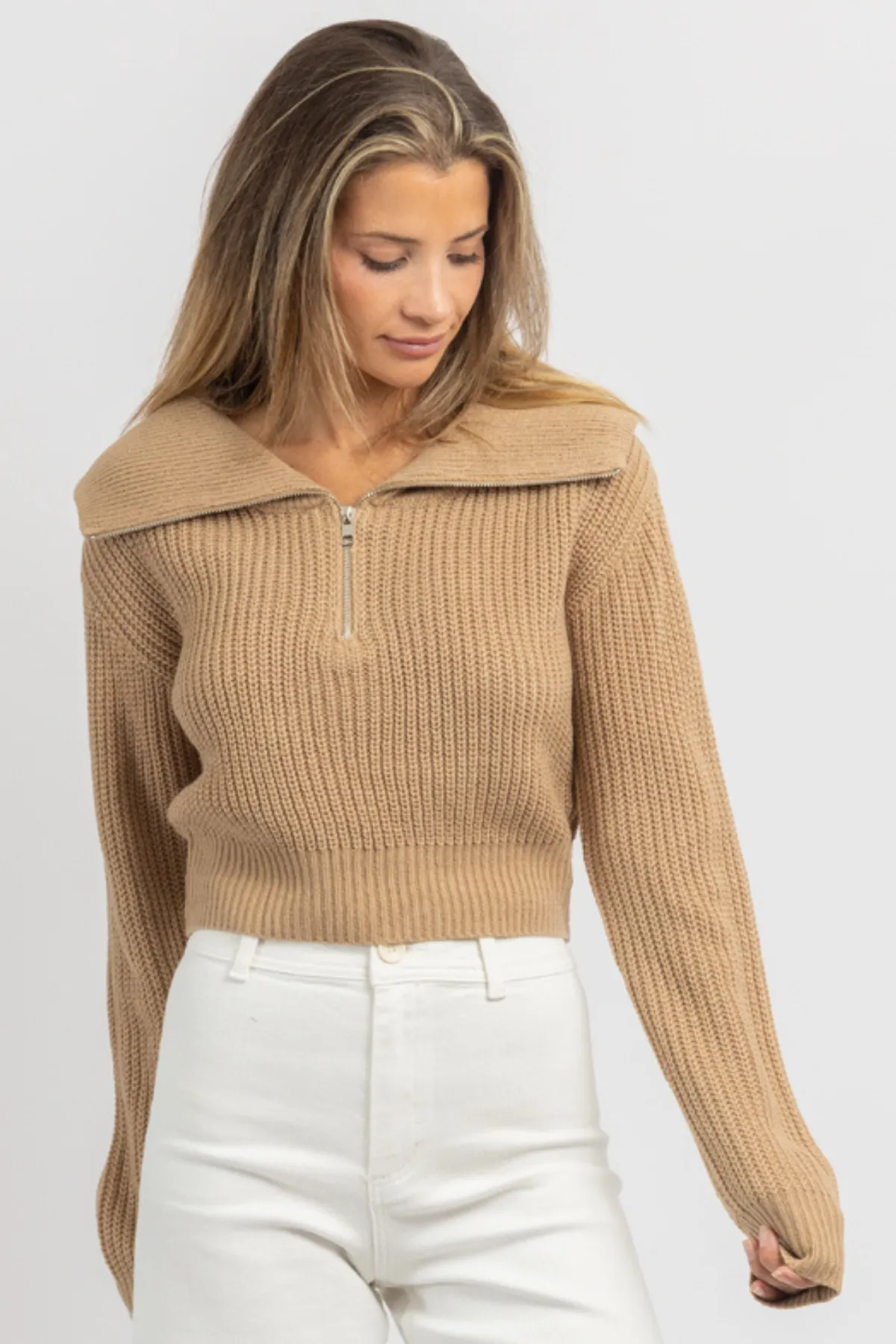 PAXTON MOCHA COLLARED KNIT TOP