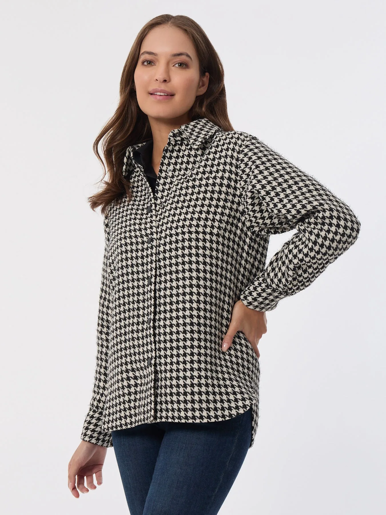 Plus Houndstooth Button-Front Shacket