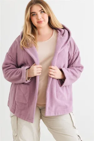 Plus Size Two Pocket Mauve Hooded Cardigan Jacket