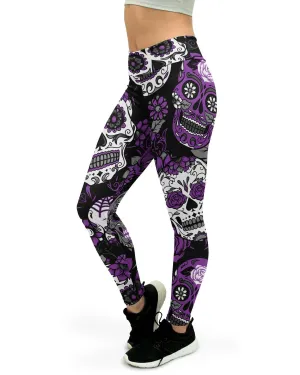 Purple Sugar Skull Yoga Pants