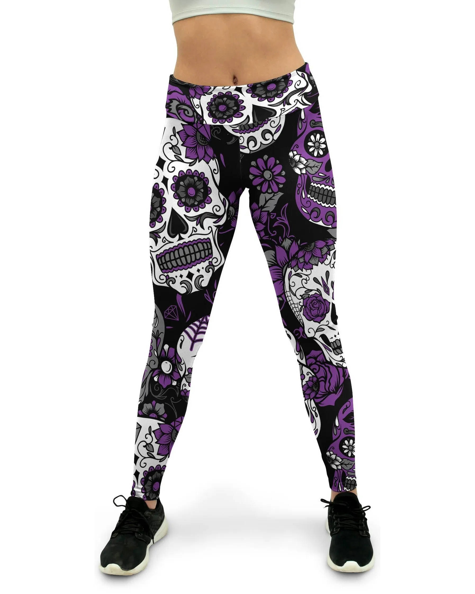 Purple Sugar Skull Yoga Pants