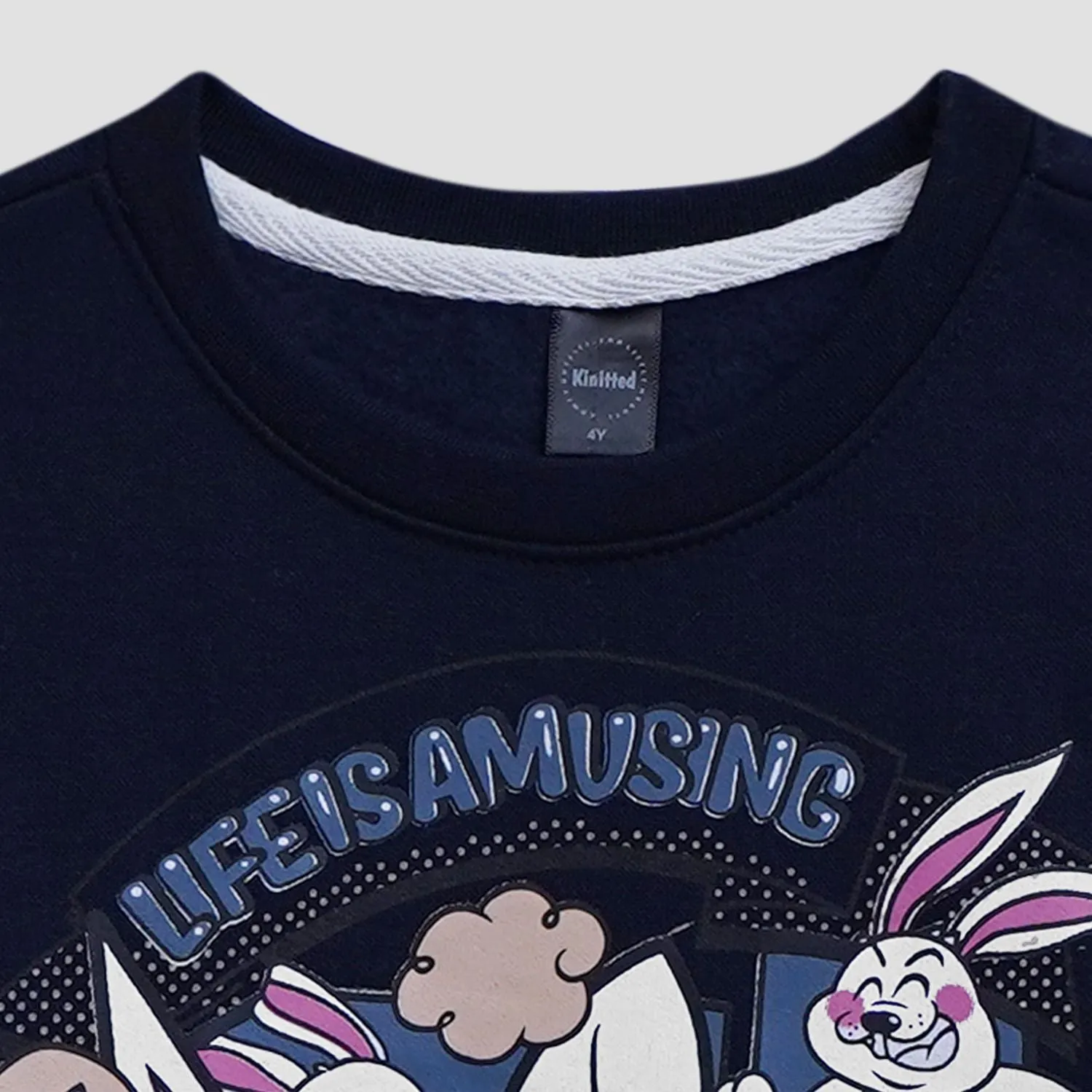 Rabbits Be Happy Printed Sweatshirt in fleece for Kids