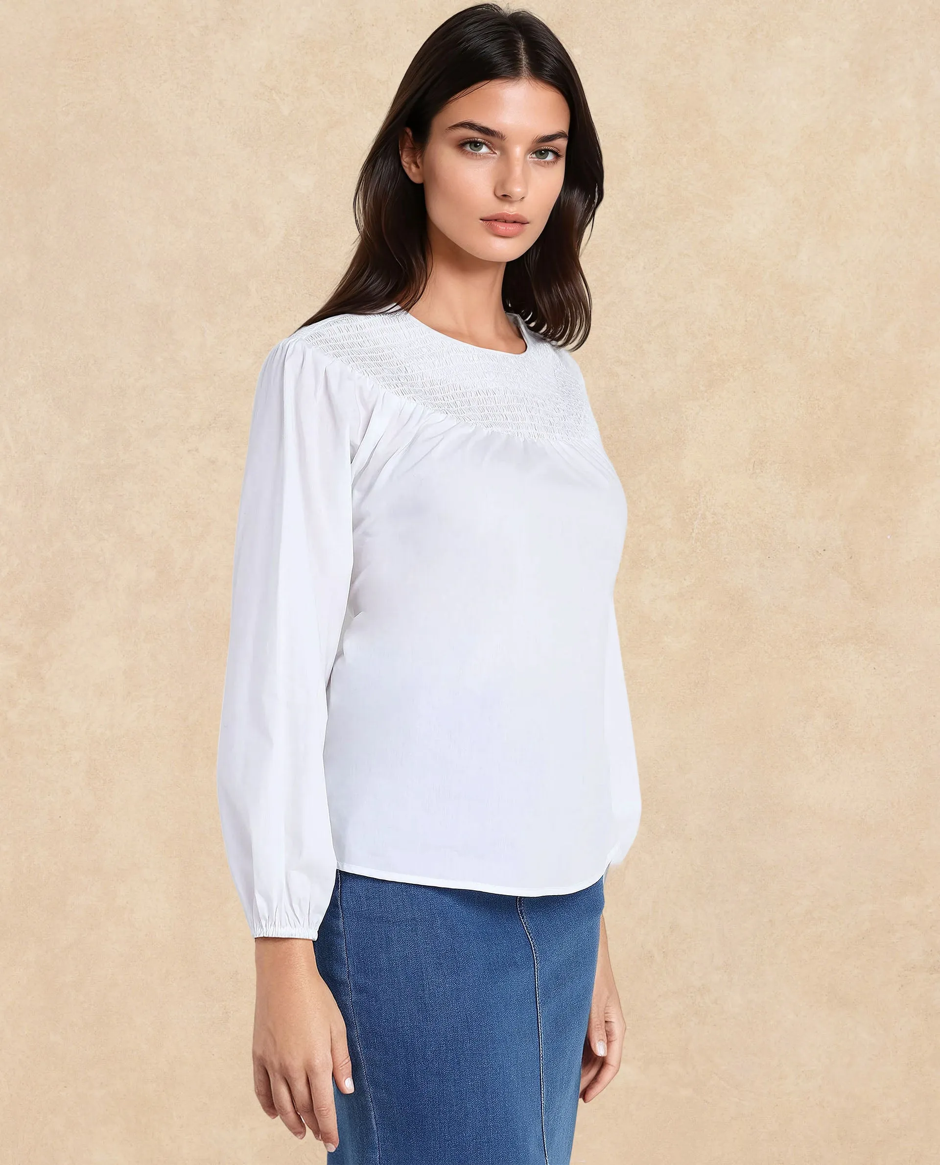 Rareism Women Cassius White Plain Top