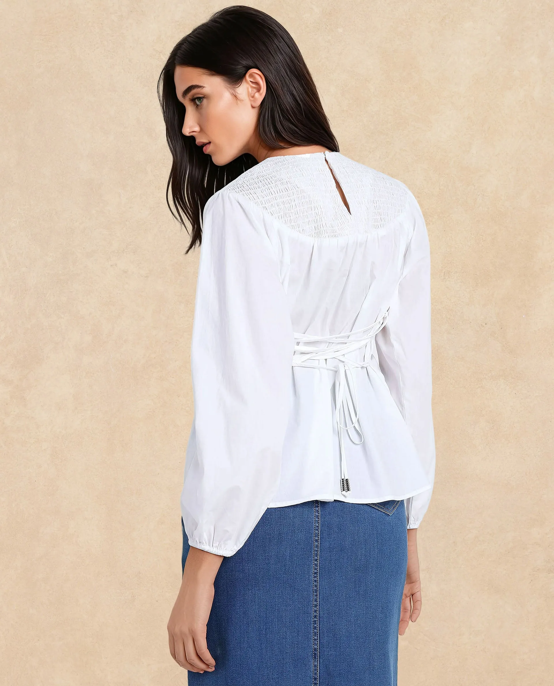 Rareism Women Cassius White Plain Top