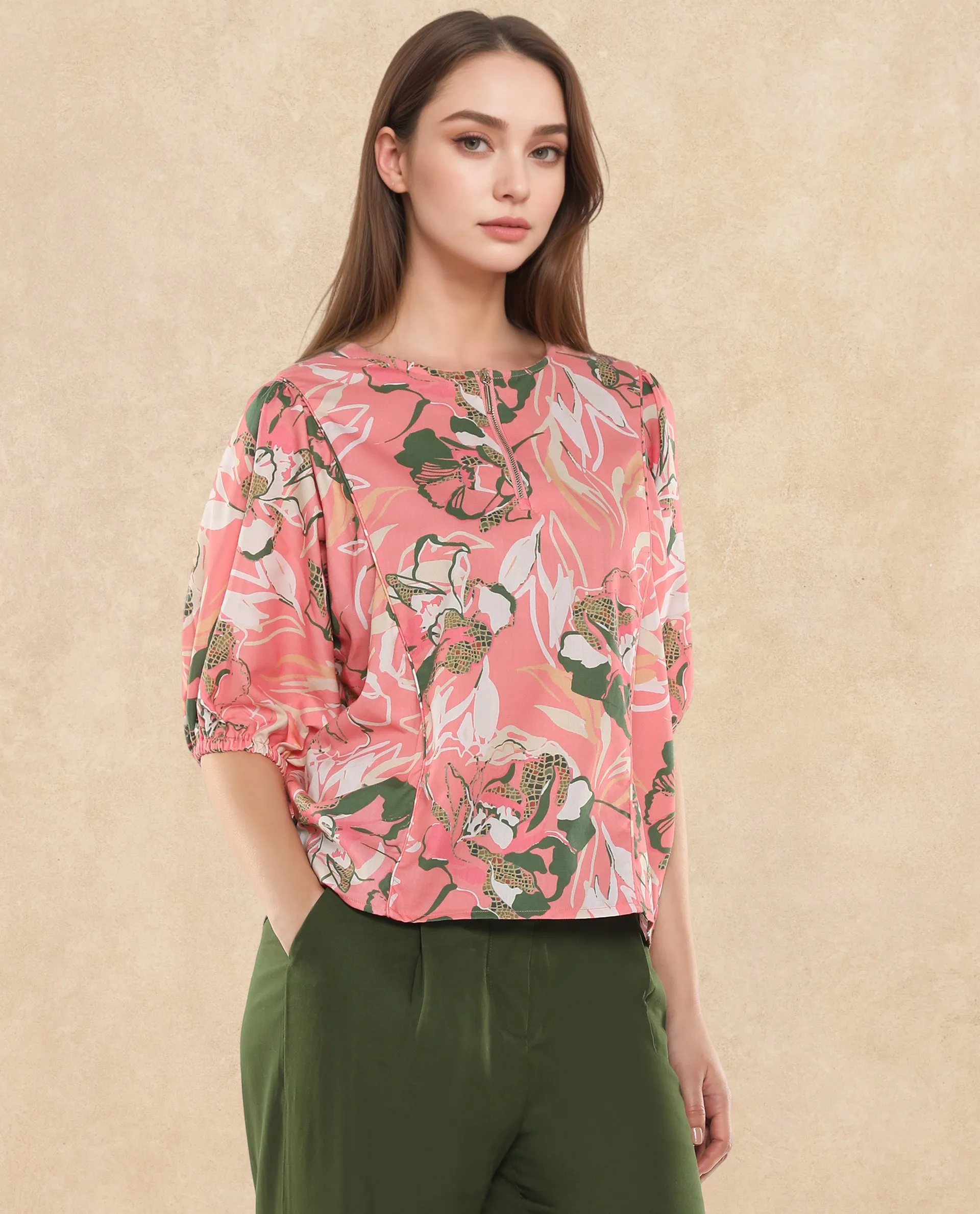 Rareism Women Hirtemis Pink Print Top