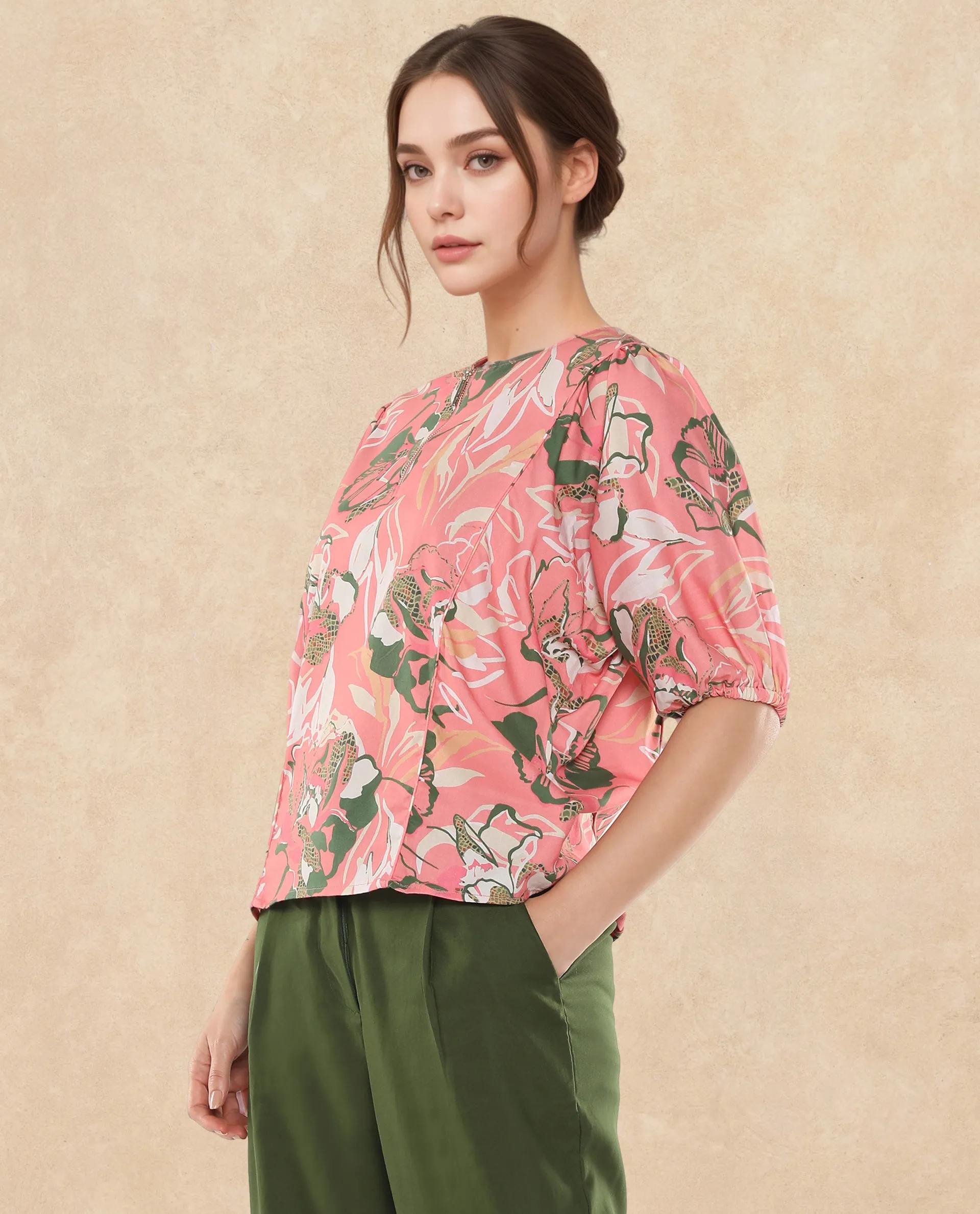 Rareism Women Hirtemis Pink Print Top