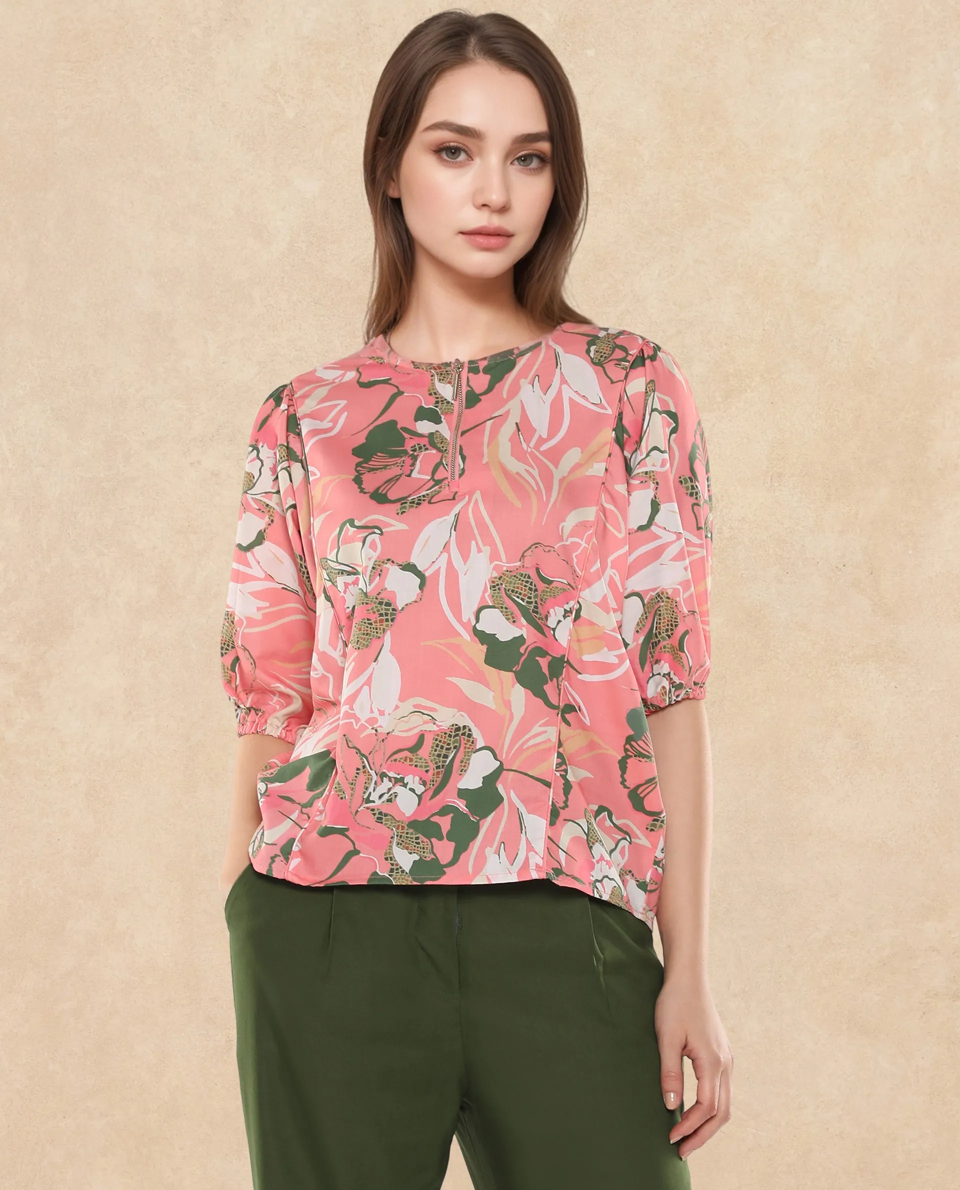 Rareism Women Hirtemis Pink Print Top