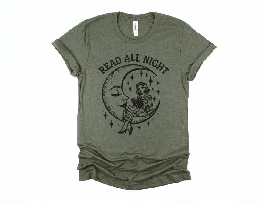 Read All Night Moon Bella Canvas Tees