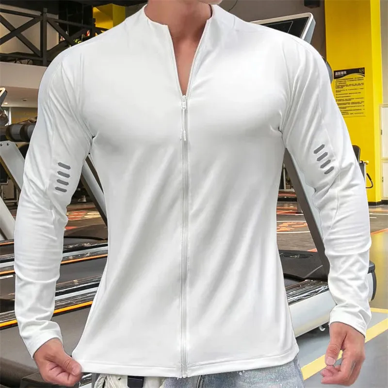 Reflective Strip  Tight Stretch Zipper Shirt