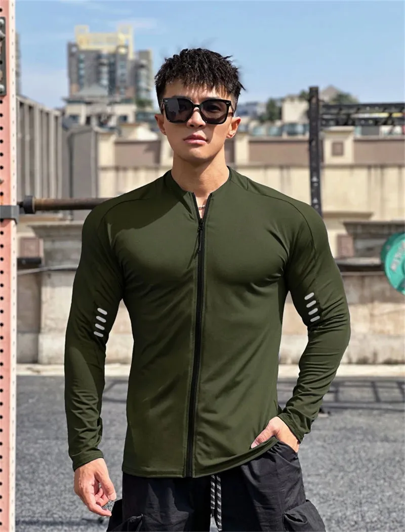 Reflective Strip  Tight Stretch Zipper Shirt