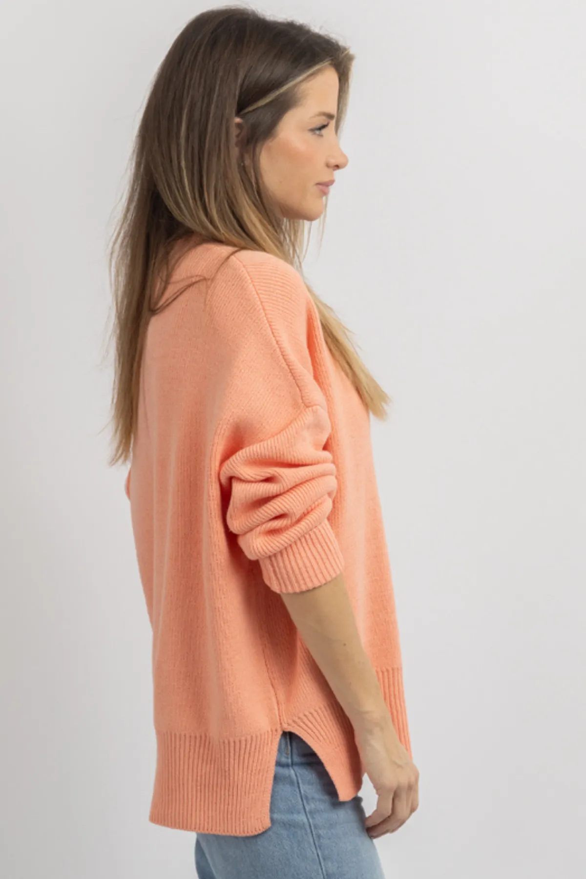 SALMON PINK RIBBED SWEATER *BACK IN STOCK*