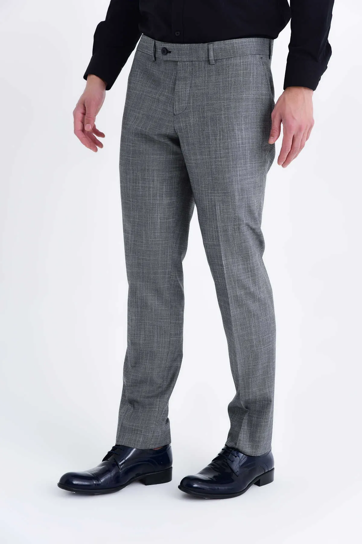 Slim Fit Gray Textured Low Waist Dress Pants