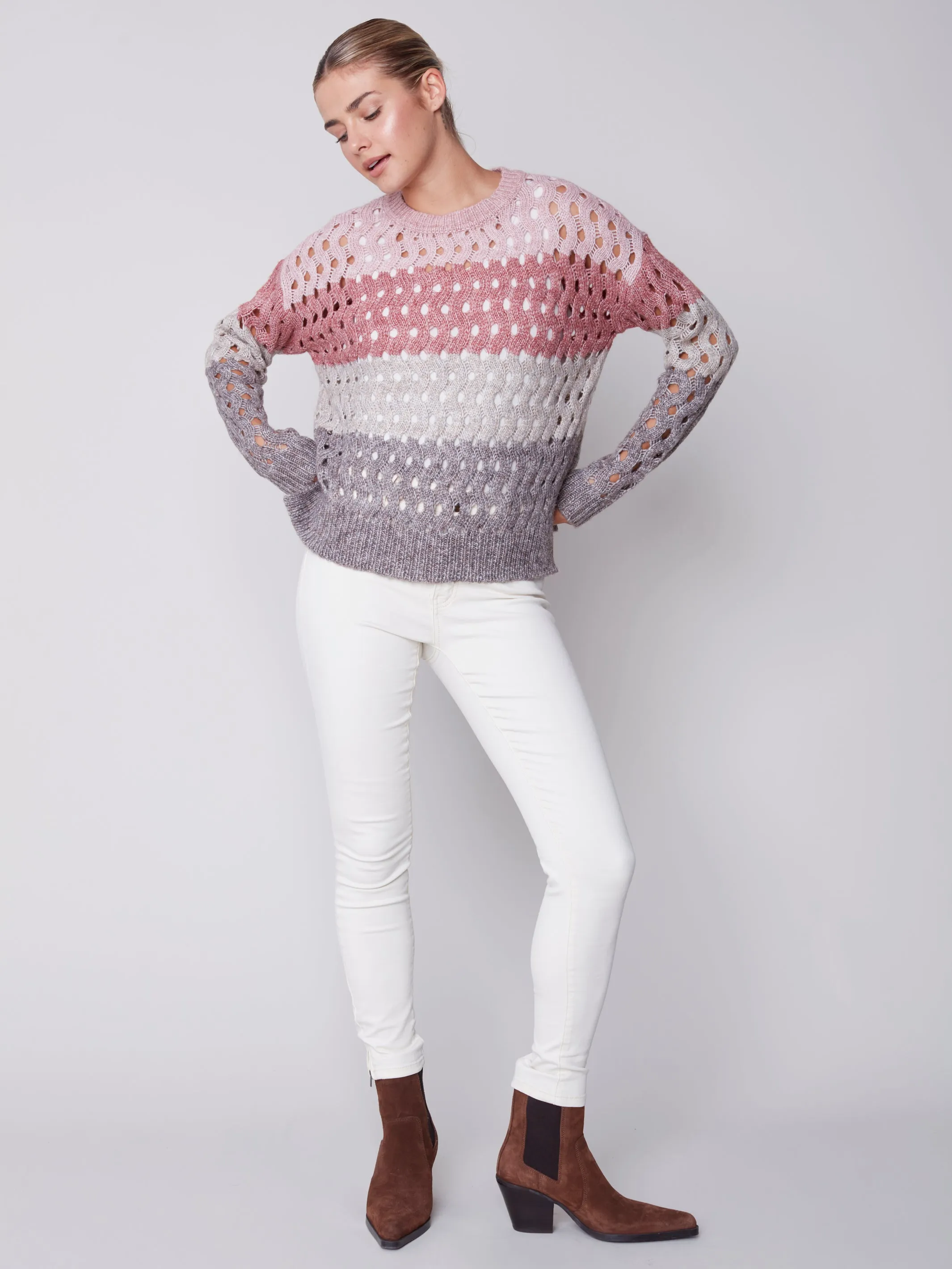 Striped Wavy Net Stitch Sweater