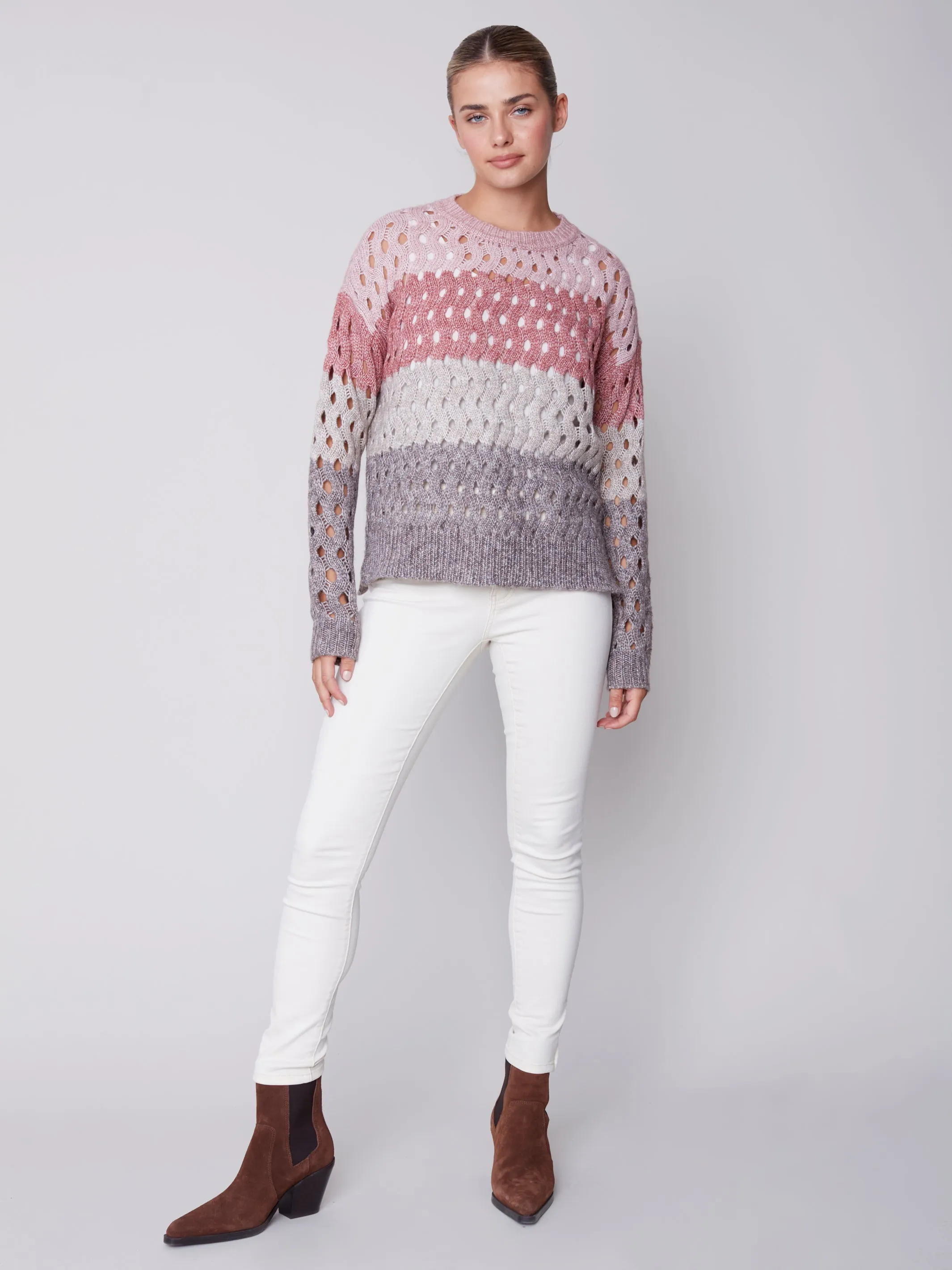 Striped Wavy Net Stitch Sweater