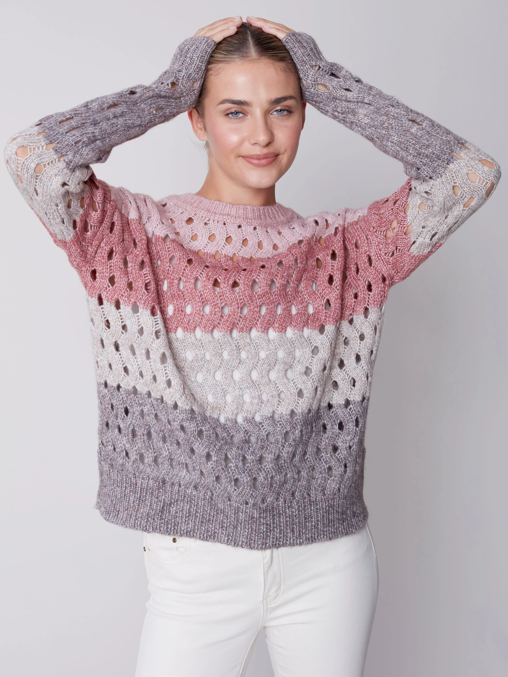 Striped Wavy Net Stitch Sweater