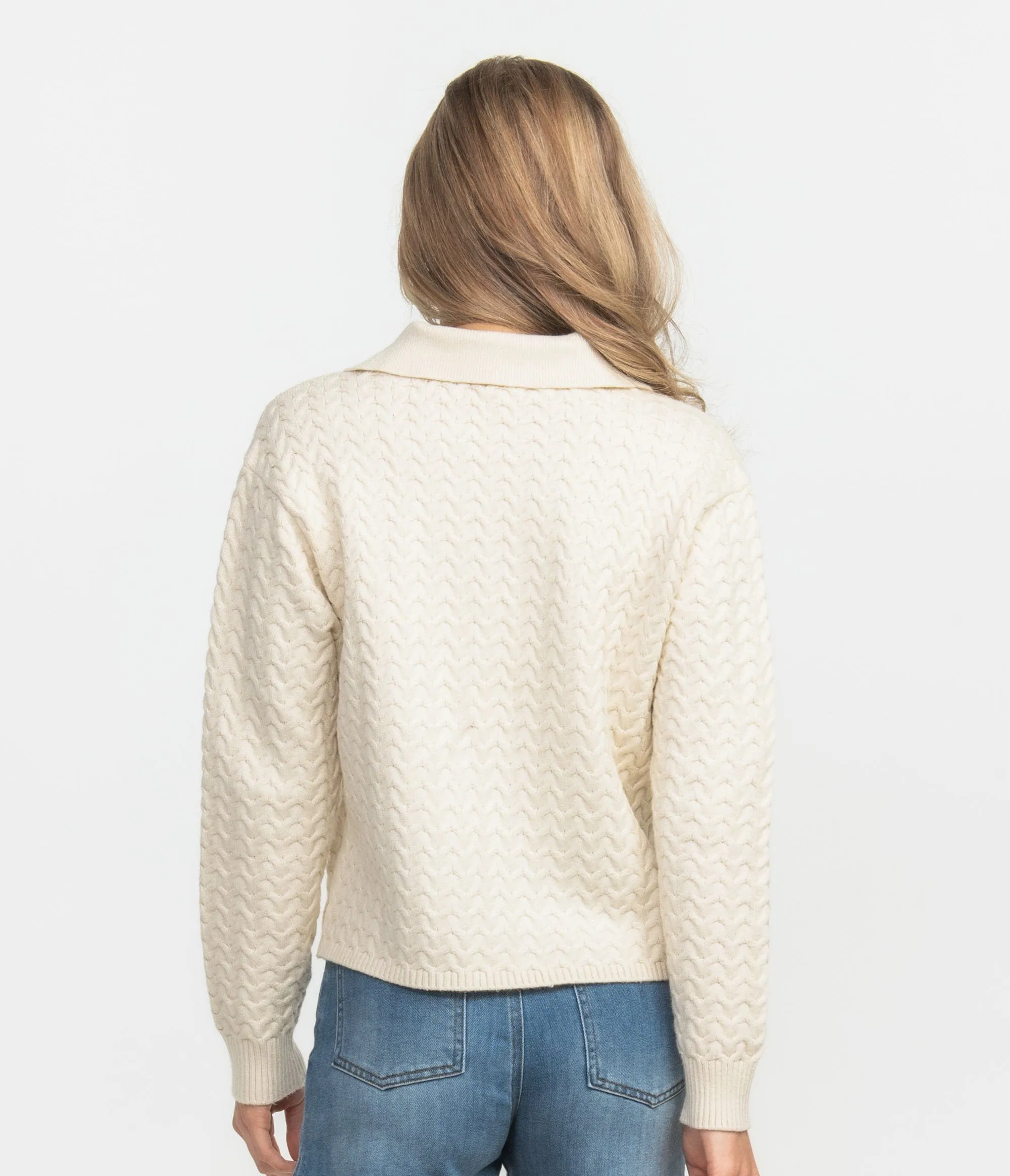 Textured Knit Polo Sweater - Birch