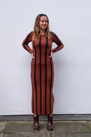 Thinking Mu Brown Navy Stripe Gina Dress