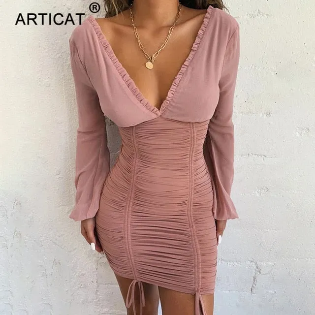 Trendy Bandage Long Sleeve Party Dress