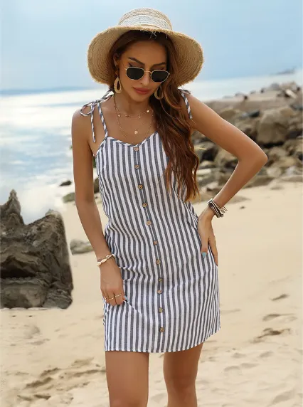 Trendy Stripes Tied Straps Backless Mini Dress