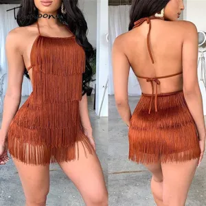 Trendy Tassel Fringed Mini Backless Party Dress