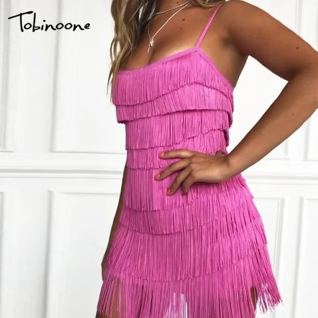 Trendy Tassel Fringed Mini Backless Party Dress