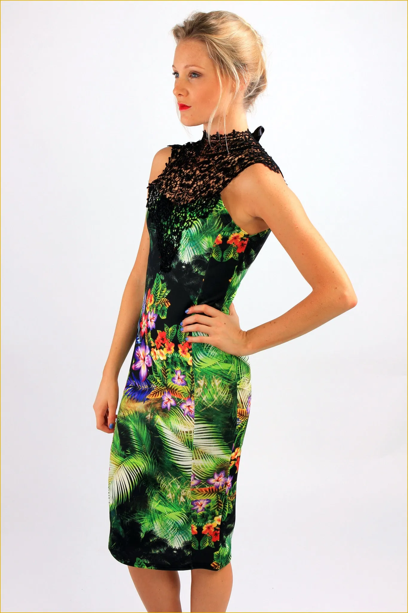 Tropical Print Midi Dress