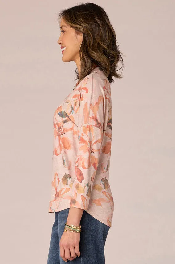 V-Neck Floral Placement Print Knit Top