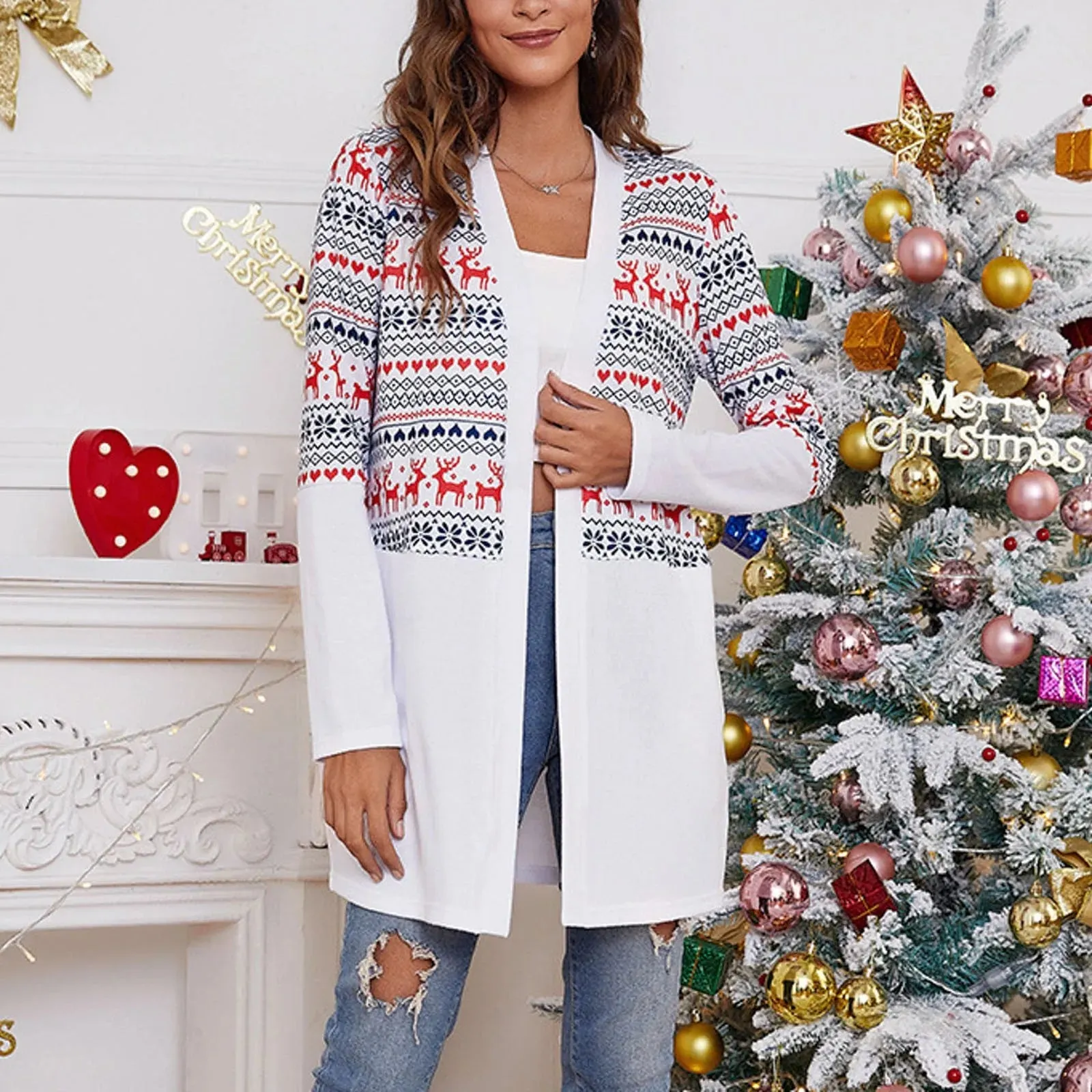 Wenkouban-Christmas Thanksgiving outfits_Casual Long Sleeve New Year Ladies Cardigan Christmas Sweater