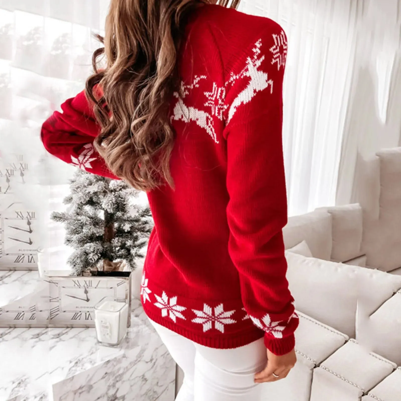 Wenkouban-Christmas Thanksgiving outfits_O Neck Elk Snowflake Casual Autumn Winter Pullover Christmas Sweater