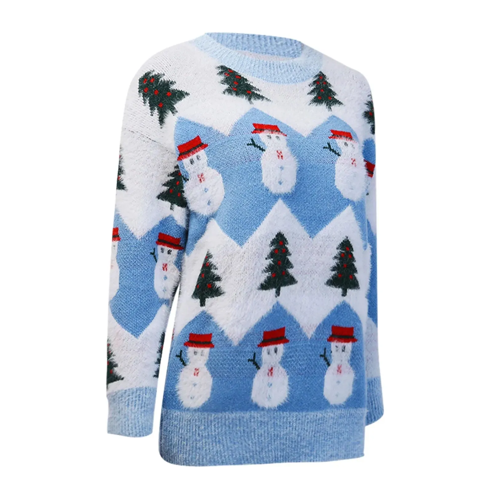 Wenkouban-Christmas Thanksgiving outfits_Ugly Christmas Snowman Cartoon Knit Long Sleeve Female Tree Christmas Sweater