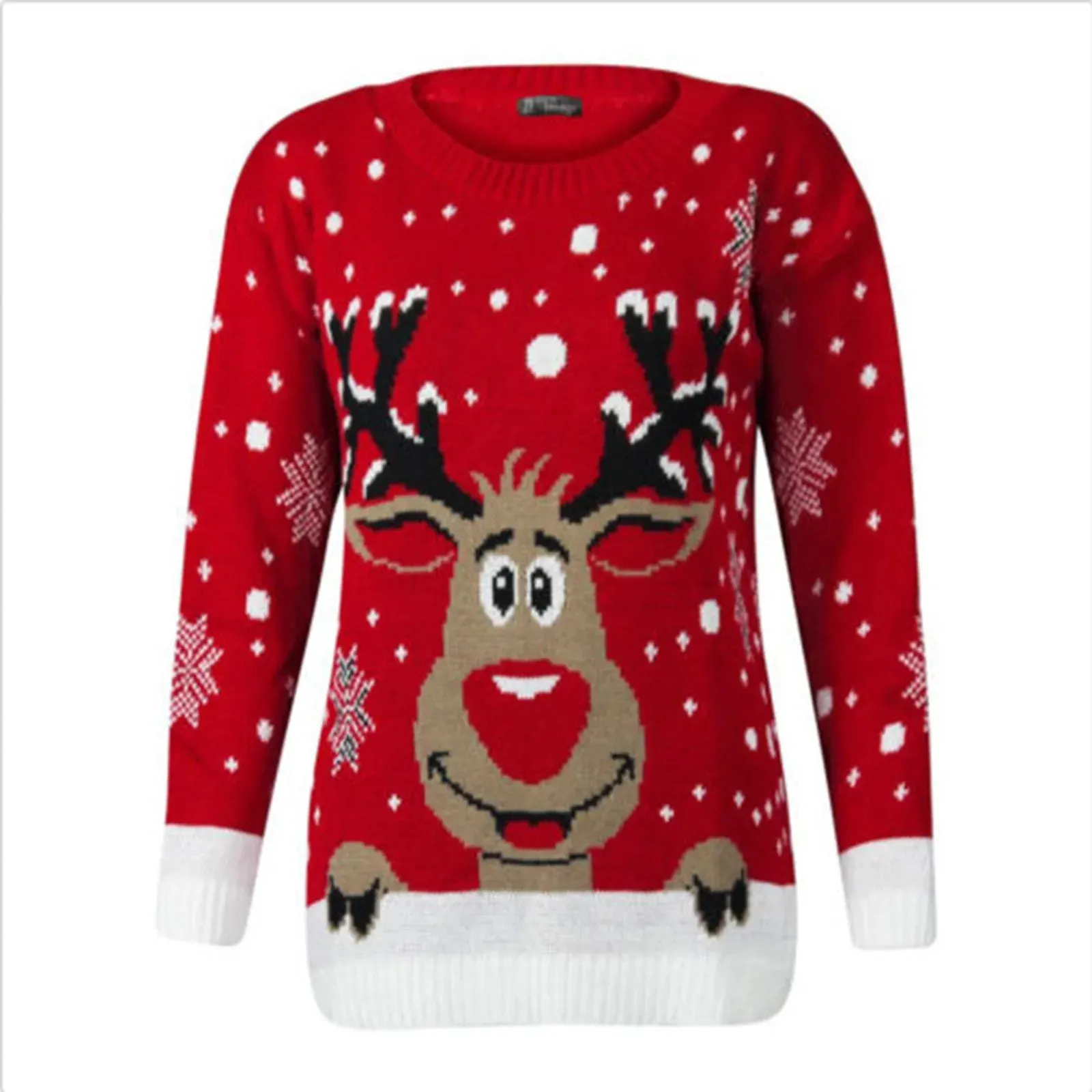 Wenkouban-Christmas Thanksgiving outfits_Warm Long Sleeves Fur Collar Cartoon Reindeer Print Christmas Christmas Sweater