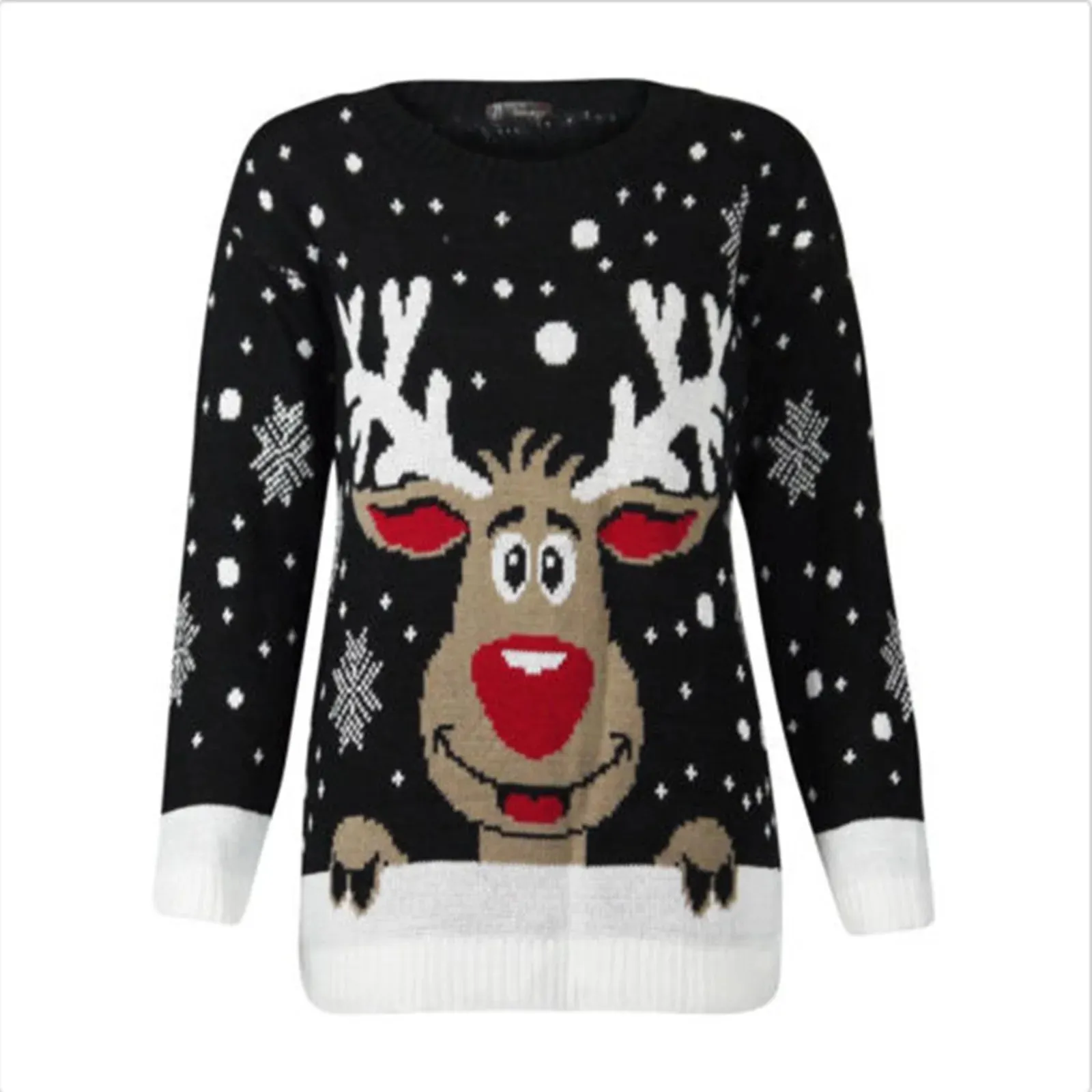 Wenkouban-Christmas Thanksgiving outfits_Warm Long Sleeves Fur Collar Cartoon Reindeer Print Christmas Christmas Sweater