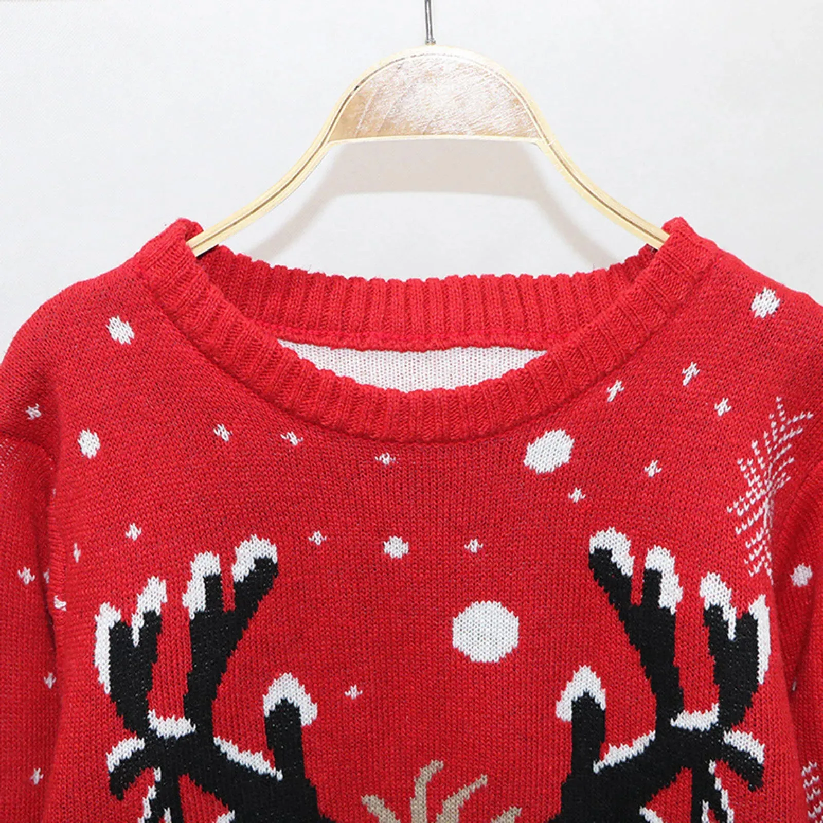 Wenkouban-Christmas Thanksgiving outfits_Warm Long Sleeves Fur Collar Cartoon Reindeer Print Christmas Christmas Sweater