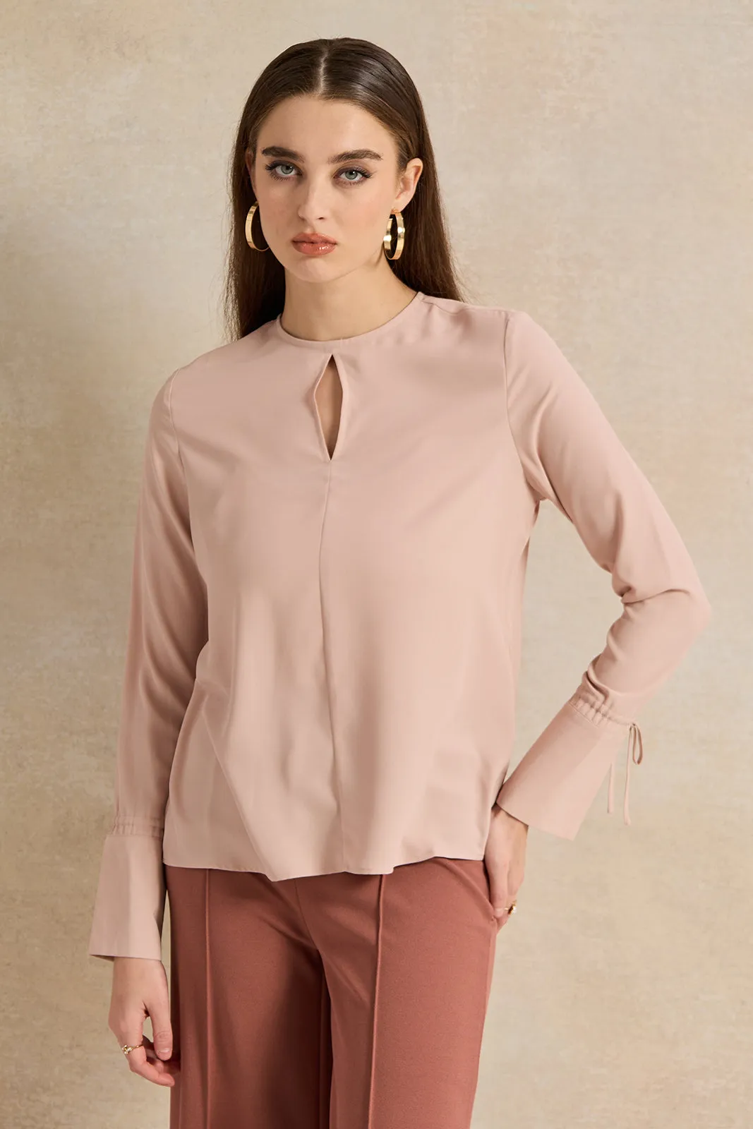 Women Pink Cut Out Blouse