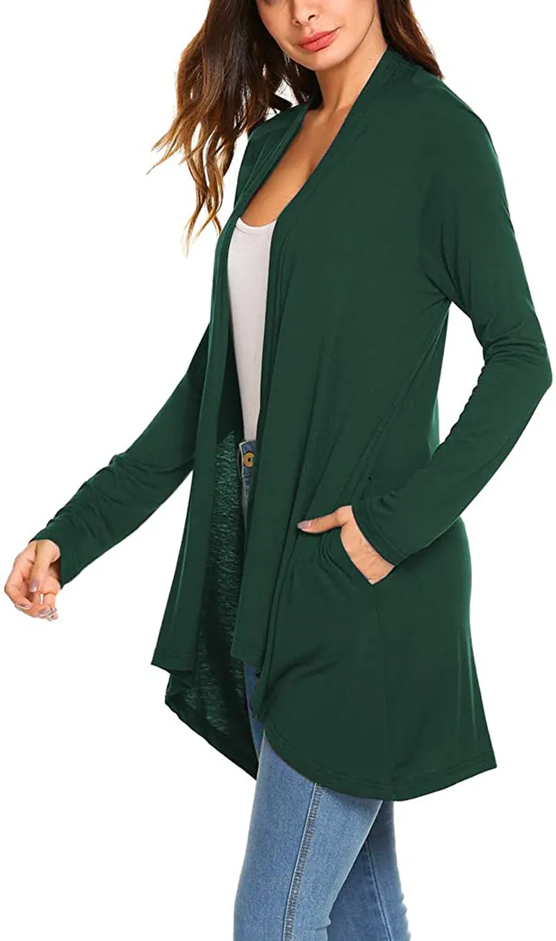 Women's Casual Long Sleeve Open Front Lightweight Drape Cardigans with Pockets