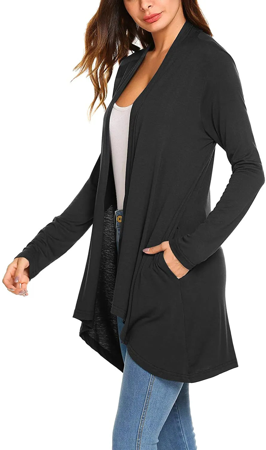 Women's Casual Long Sleeve Open Front Lightweight Drape Cardigans with Pockets