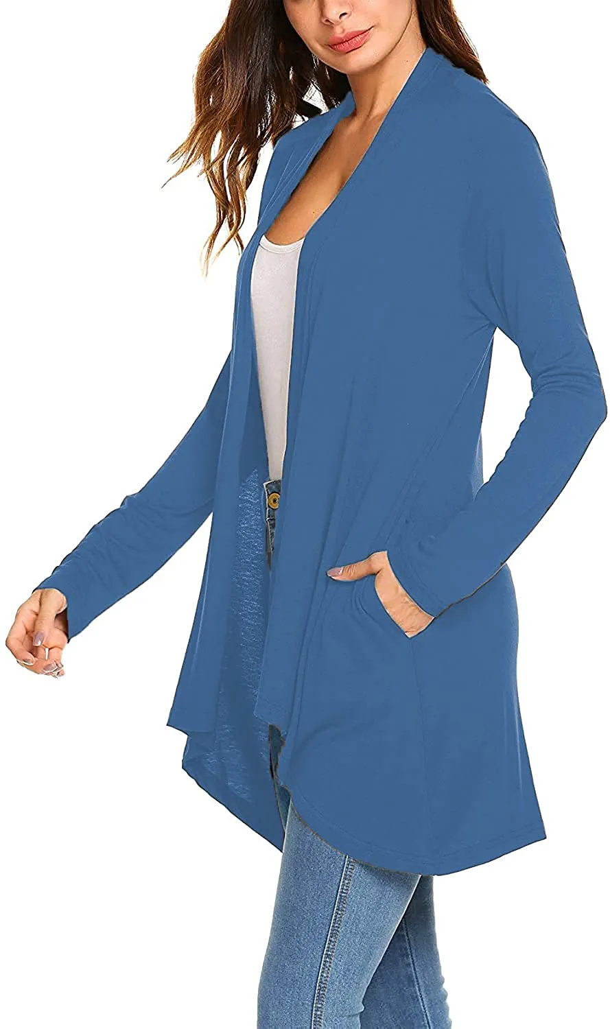 Women's Casual Long Sleeve Open Front Lightweight Drape Cardigans with Pockets