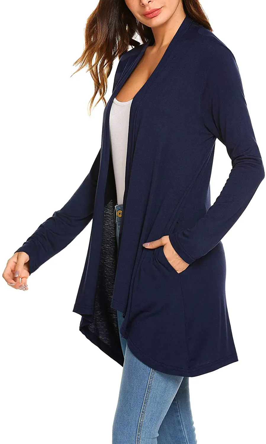 Women's Casual Long Sleeve Open Front Lightweight Drape Cardigans with Pockets