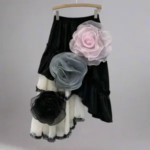 Women's Luxe Floral Appliqué Asymmetric Skirt