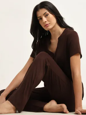 Wunderlove Dark Brown Ribbed High-Rise Pants